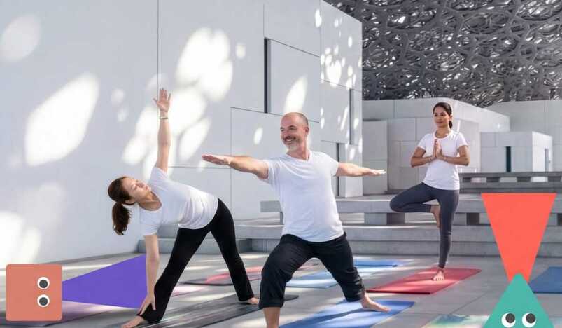 Visitors Practice Yoga Beneath the Iconic Dome at  Louvre Abu Dhabi